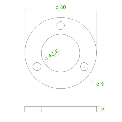 Kotviaca platňa (ø 80x6mm) na trubku ø 42.4mm (otvor ø 42.6mm), brúsená nerez K320 /AISI304 Kotviaca platňa (ø 80x6mm) na trubku ø 42.4mm (otvor ø 42.6mm), brúsená nerez K320 /AISI304